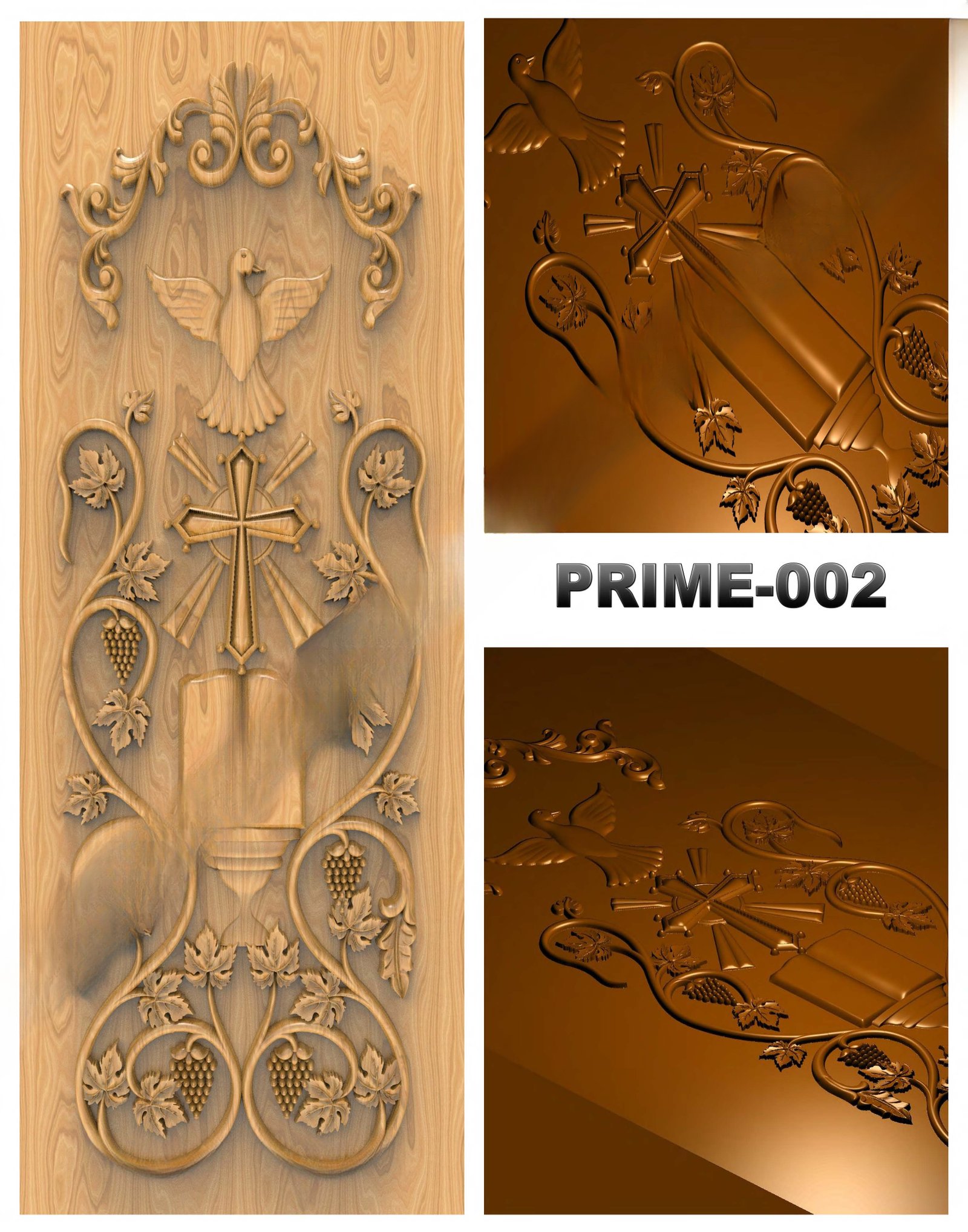 prime designs - PRIME-02 Christian Religious Cross and Dove Carved Door 3D Model